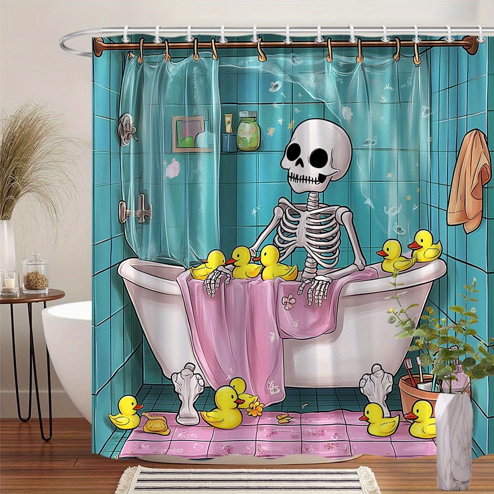 Rubber Duck Bath - Cartoon Skull Rubber Duck Shower Curtain,